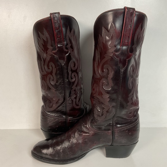 Vintage Lucchese Black Cherry Ostrich Quill Cowboy Boots 9 EE Exotic Recraft - Picture 16 of 16
